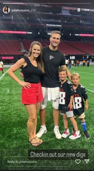 Kirk Cousins poses with his wife Julie and sons Cooper and Turner